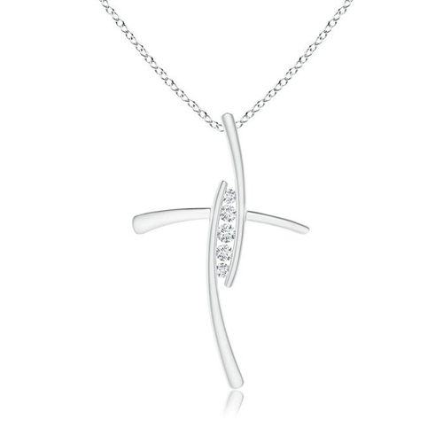 Angara 0.19 Carat Lab-Grown Grooved Five Stone Diamond Bypass Cross Pendant in 14K White Gold