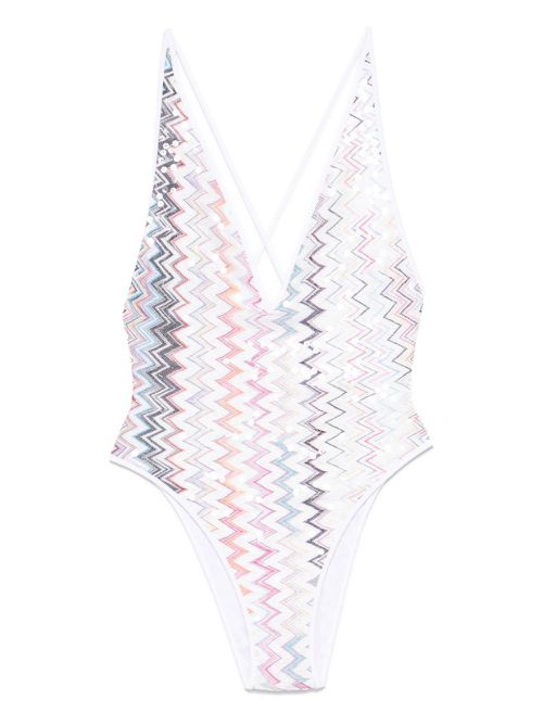 Zigzag-pattern swimsuit - White