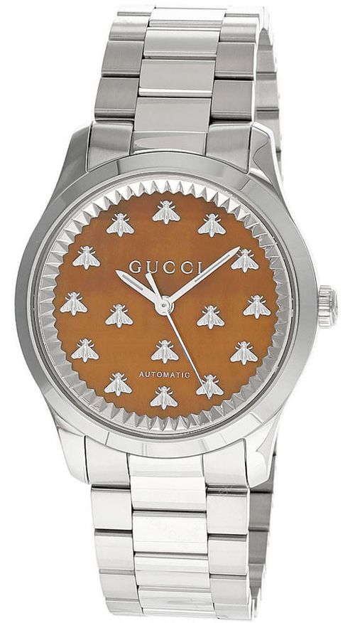 GUCCI G-Timeless 38MM AUTO S-Steel Brown Dial Unisex Watch YA1264177