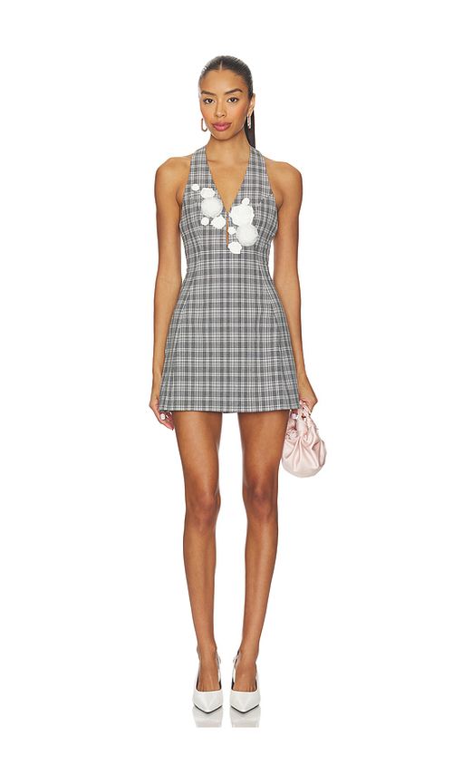 Yuhan Wang Hand Crafted Rose Check Dress in Grey. - L also in