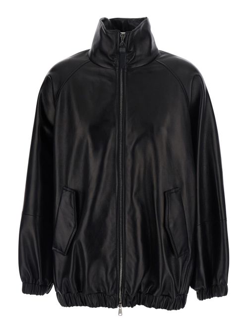 High-Collar Leather Jacket — Black