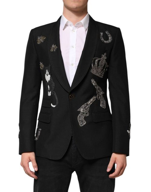 Embellished Crown & Bee Blazer — Black