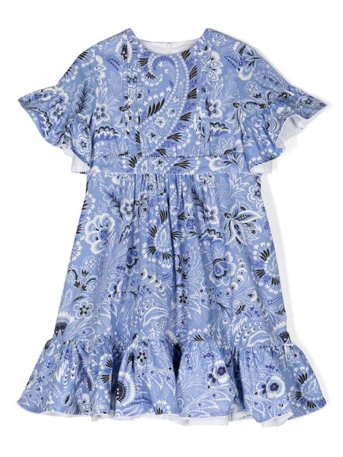 Paisley-print belted dress - Blue