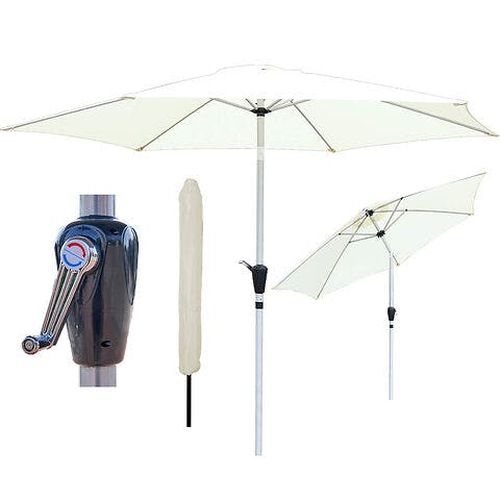 GlamHaus Tilting Garden Parasol Table Umbrella 2.7M with Crank Handle, Protection, Includes Protection Cover - Crea