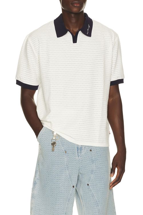 Honor The Gift Pique Colorblock Polo in Bone - Cream. L also in M, S, XL/1X, XXL/2X