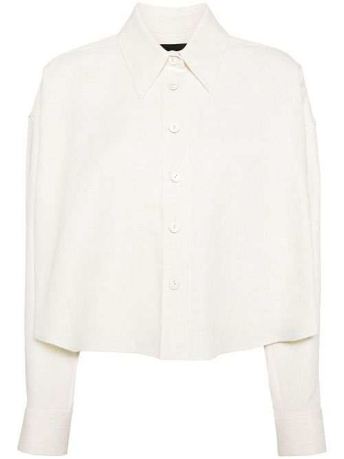 Buttoned linen blend shirt - White