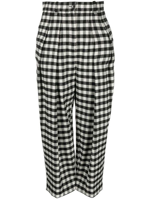Checkerboard-print culotte-length trousers - Black