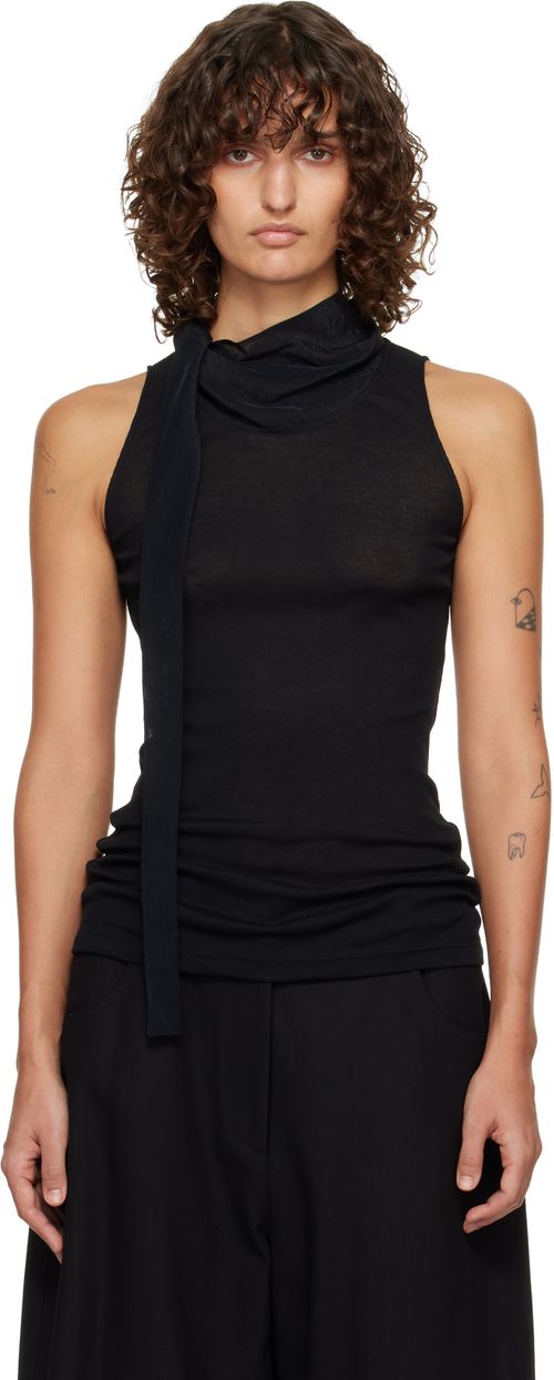 Black Scarf Sleeveless Jersey Top