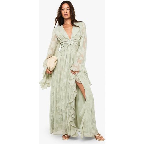 Boohoo Women's Tall Textured Cut Out Maxi Dress in Sage