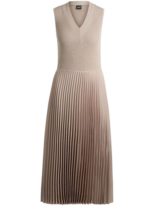 Plissé-skirt flared midi dress - Neutrals