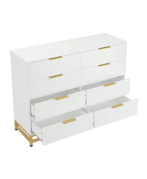 8 Drawer Dresser For Bedroom With Deep Drawers, Wide Chest Of Drawers With Metal Handles, Large Floor Wood Storage Dresser Modern Dresser - Whi