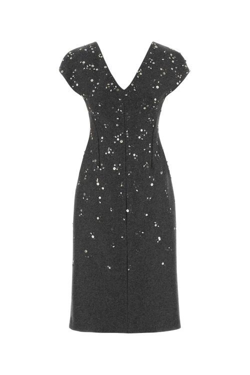 Sequin-Embellished Virgin Wool Dress — Gray