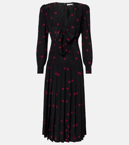 Bow-detail printed silk midi dress