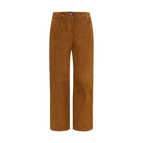 Corduroy-Effect Lambskin Trousers — Brown
