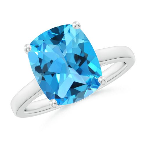 Angara 4.5 Carats Classic Cushion Swiss Blue Topaz Solitaire Ring with Hidden Accents in Platinum