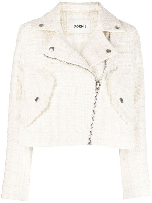 Tweed cropped biker jacket - White