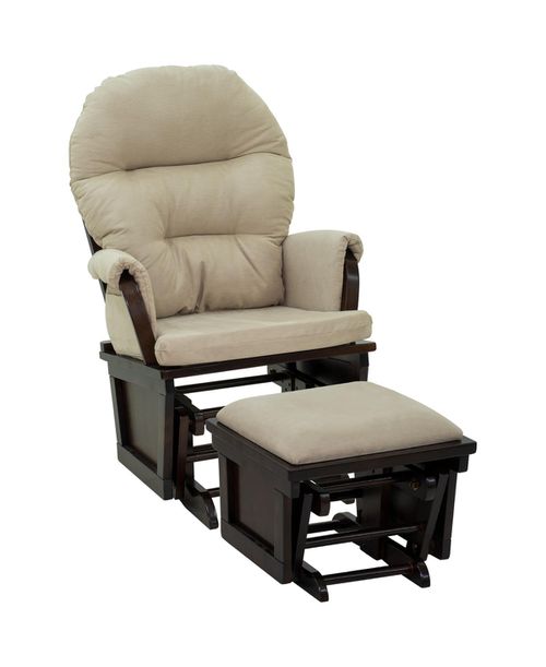 Nursery Glider Rocking Chair with Ottoman and Wood Base, Pink - Cream white