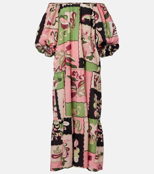 Printed off-shoulder cotton maxi dress