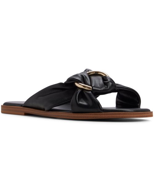 Women's Isolde Slip-On Flat Sandals - Black Smooth