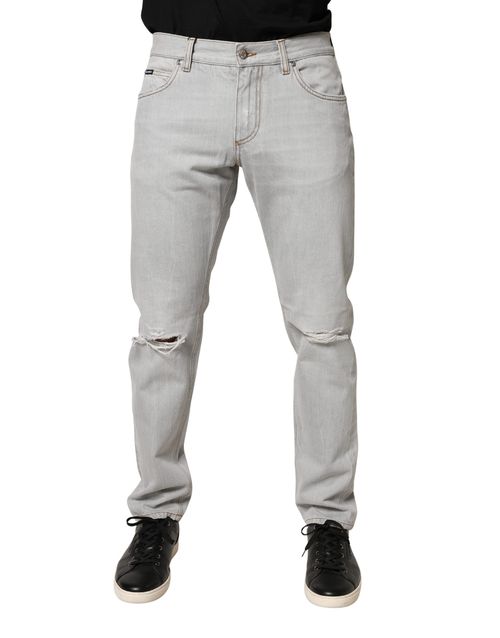 Ripped Cotton Denim Jeans — Gray