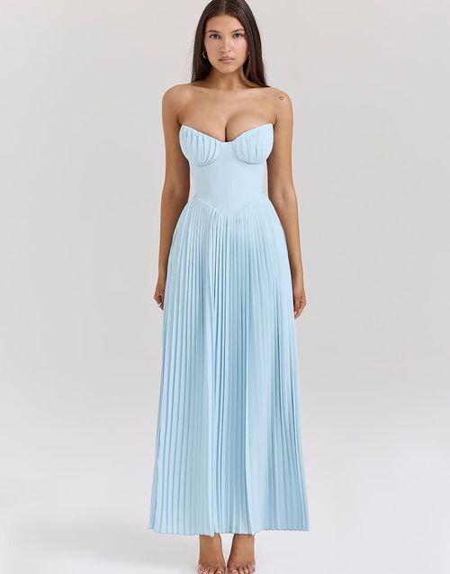 Marcella pleated maxi dress in ocean blue
