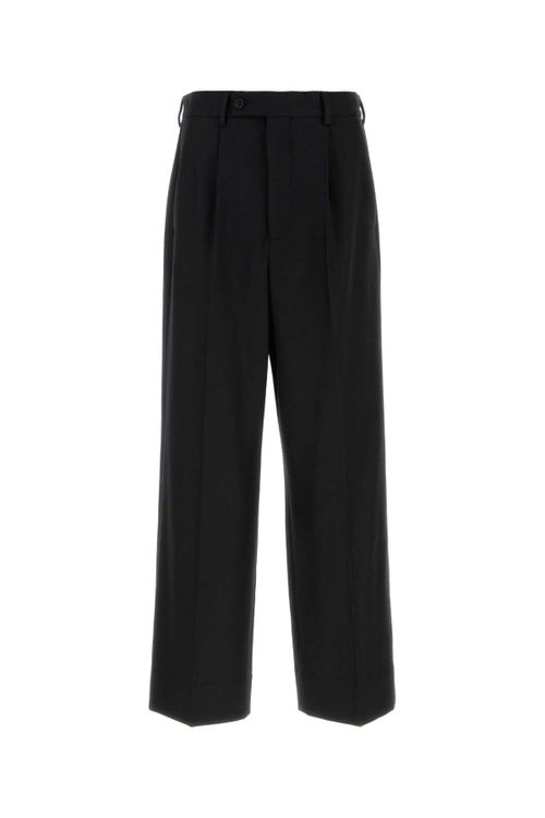 Wool Blend Wide-Leg Trousers — Black