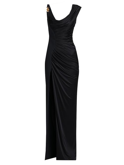 Women's Draped Cowlneck Column Gown - Black
