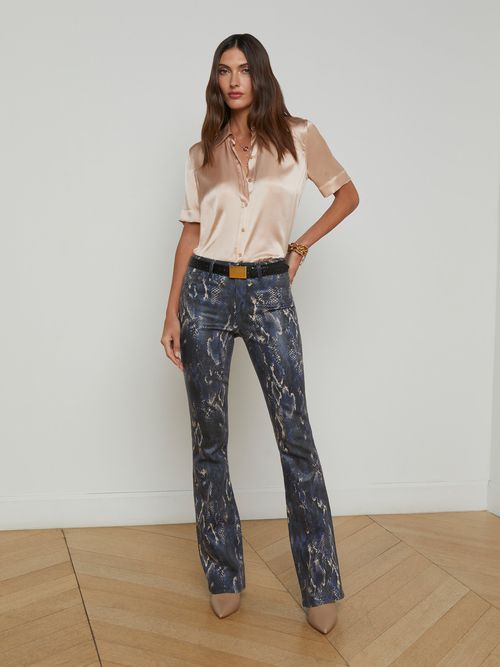 Selma Coated Bootcut Jean In Midnight/Tan Snake Coated