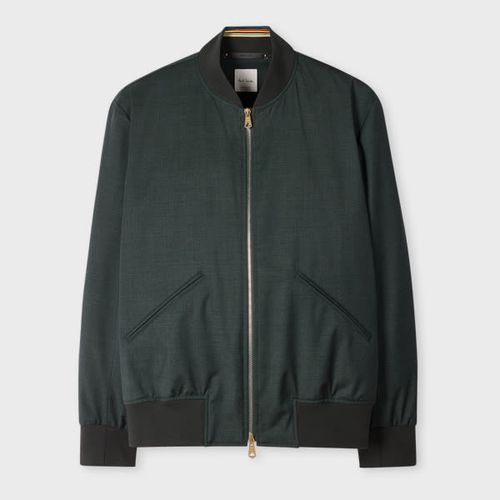 Dark Green Melange 'Storm System' Wool Bomber Jacket