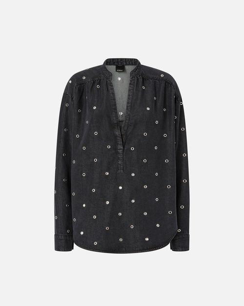 Dark denim blouse with eyelets - 38