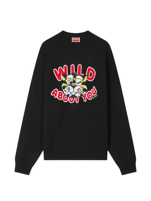 'Wild Tiger' Wool-Cotton Jumper with Tone-on-Tone Button Detail