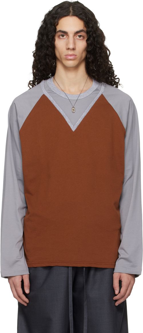 Tan & Gray W-Neck Cotton T-shirt