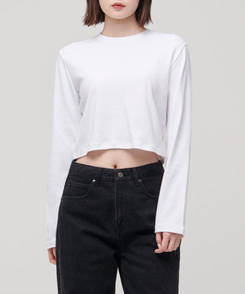 Women's crew neck cropped long-sleeved T-shirt