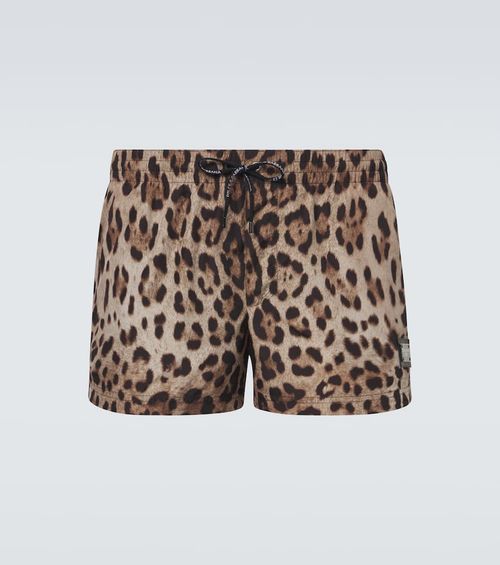 Leopard-print swim trunks