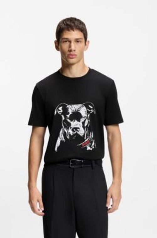 HUGO Dog-artwork T-shirt in cotton jersey - Black Men's T-Shirt