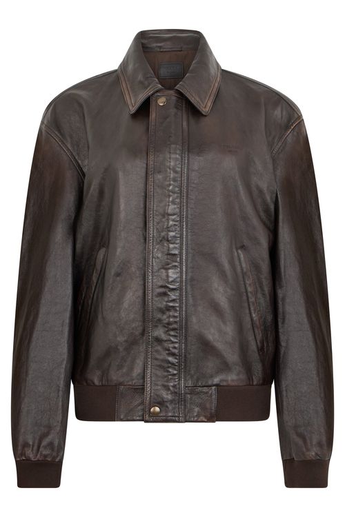 Men's Leather Jacket with Front Zip and Classic Collar