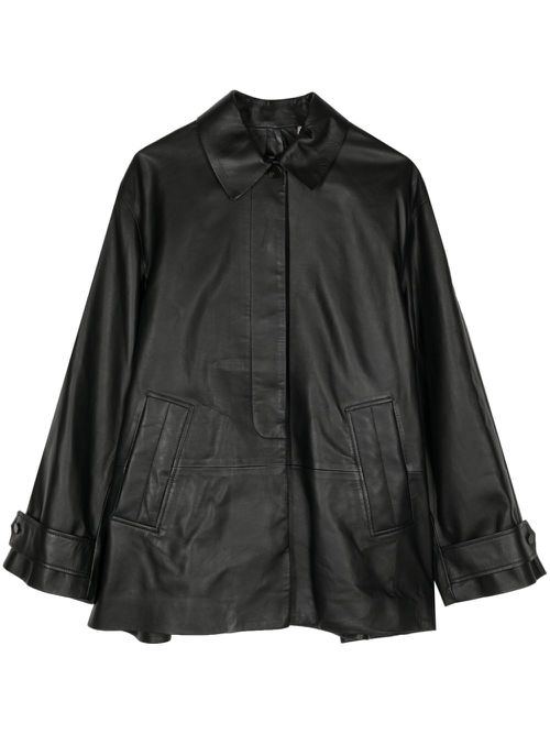 Classic-collar leather jacket - Black