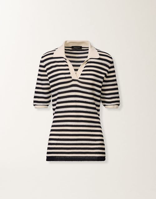 Organic cotton polo with micro sequins, butter and blue