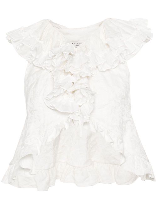 Floral-jacquard ruffled blouse - Neutrals