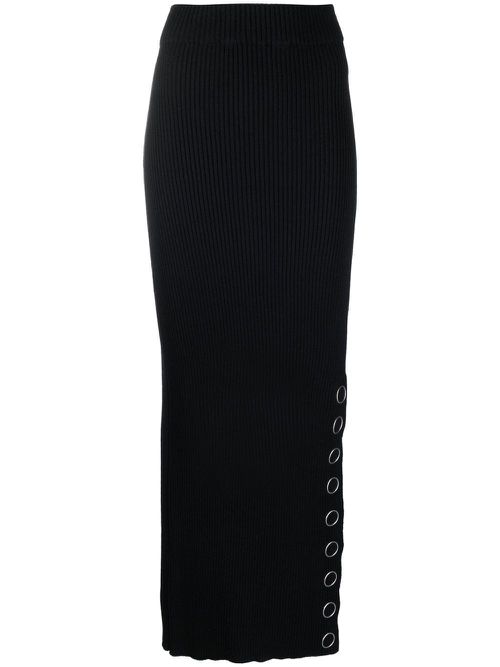 Press-stud rib-knit maxi skirt - Blue