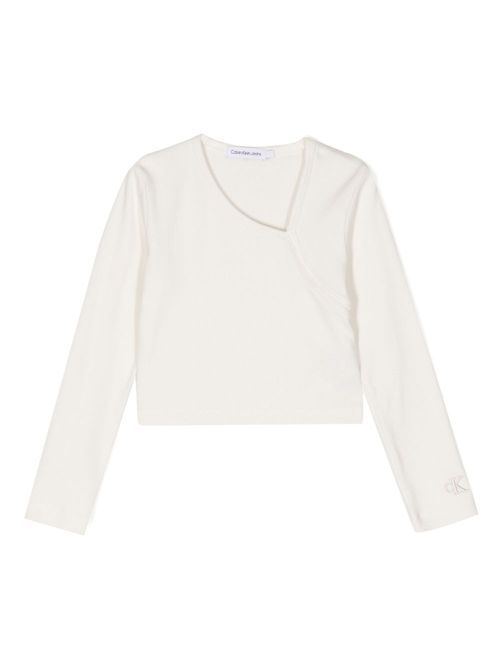 Logo-embroidered asymmetric knit top - YBI White Beige