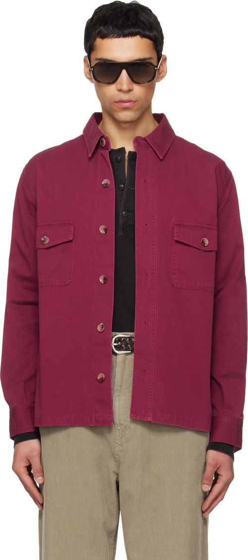 Red Washed Cotton Twill Overshirt