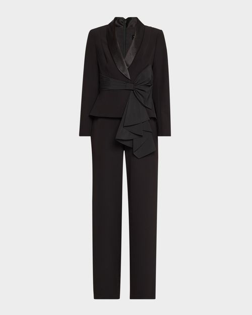 Straight-Leg Bow Stretch Crepe Jumpsuit