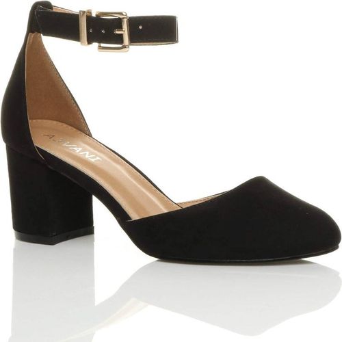 AJVANI Women's Mid Block Heel Ankle Strap 2 Part Heels in Black