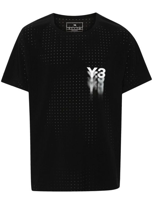 Logo-print perforated T-shirt - Black