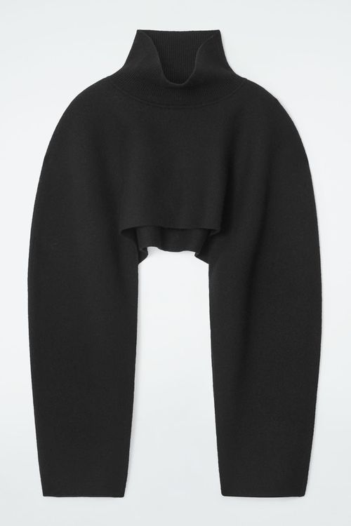 CROPPED BOILED-WOOL HYBRID CAPE