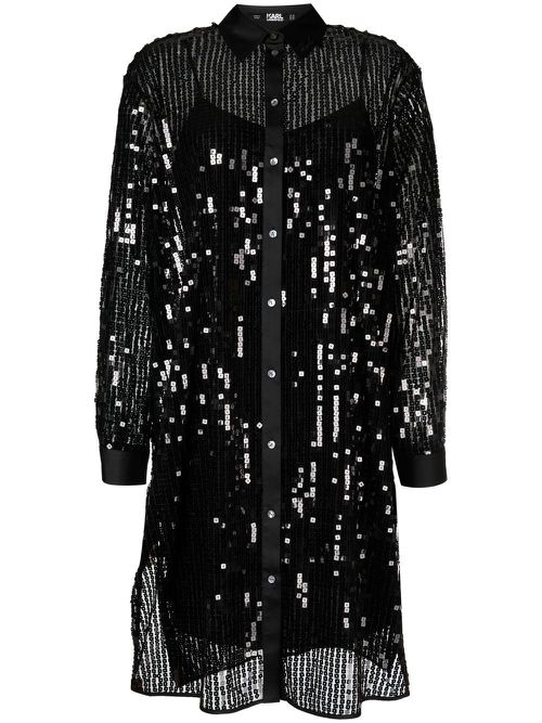 Sequin-embellished shirt dress - Black