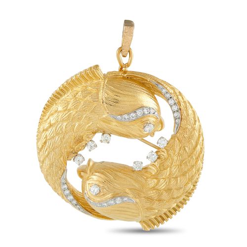 18K Yellow Gold 1.50ct Diamond Pendant Fish Brooch DW19-040726