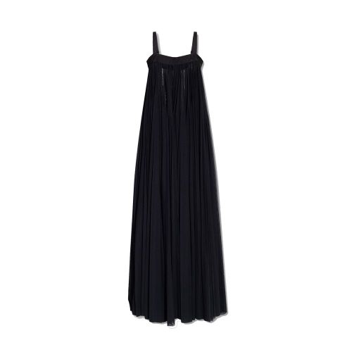 Pleated Cotton Dress — Black