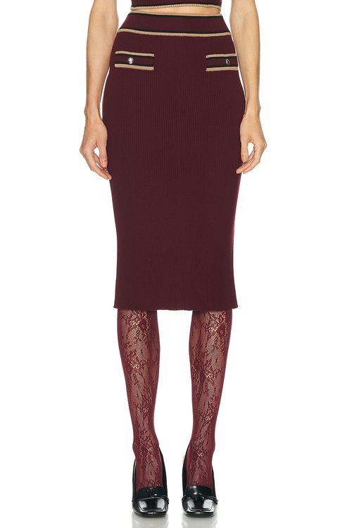 Alessandra Rich Midi Skirt in Bordeaux - Burgundy. 42 also